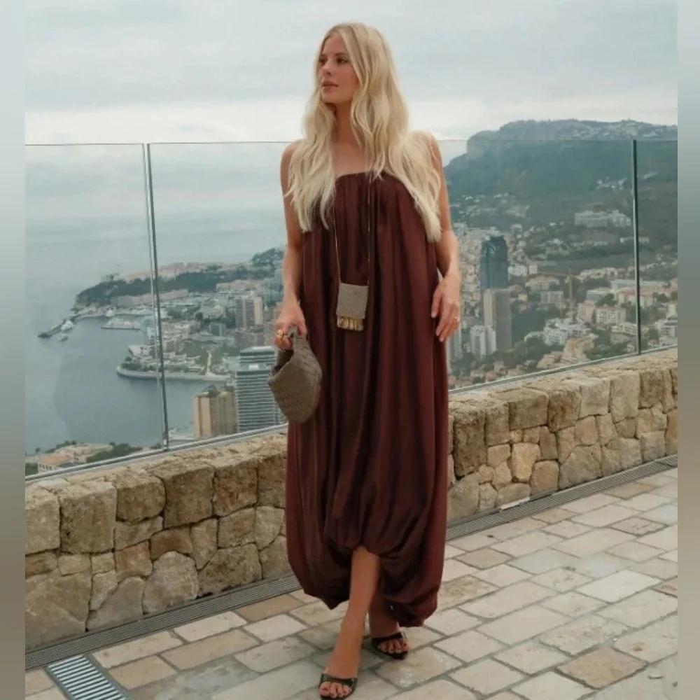 Zara Multi Position Balloon Dress Brown Size XS S - Picture 6 of 13